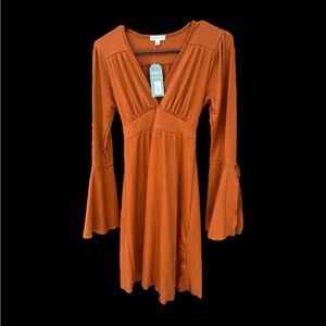 EARTHBOUND WOMEN’S DRESS SIZE SMALL EMPIRE WAIST TULIP SLEEVES BURNT ORANGE NWT